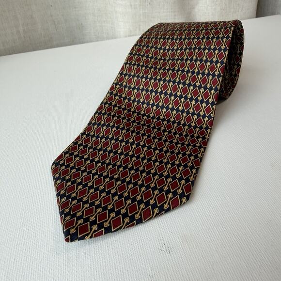 Vintage Brooks Brothers Makers Tie All Silk USA Geometric Red Gold Navy 80s-90s - Picture 2 of 16
